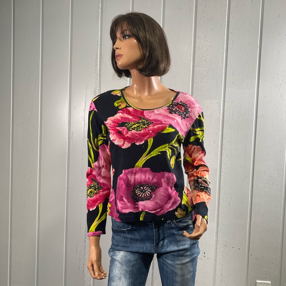 *Ash & Sara Women's Floral Printed Long sleeve Top Sz M